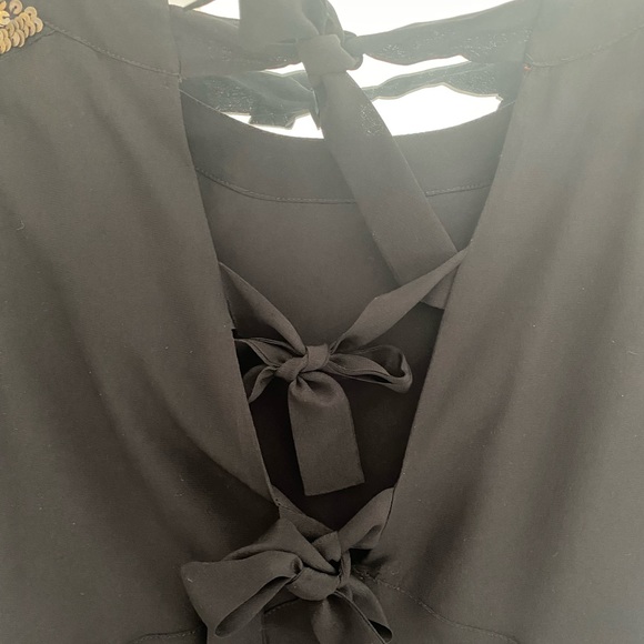 Madewell Black 100% Silk Sequin Yoke Short Sleeve Shift Mini Dress 0/XS - Picture 5 of 9